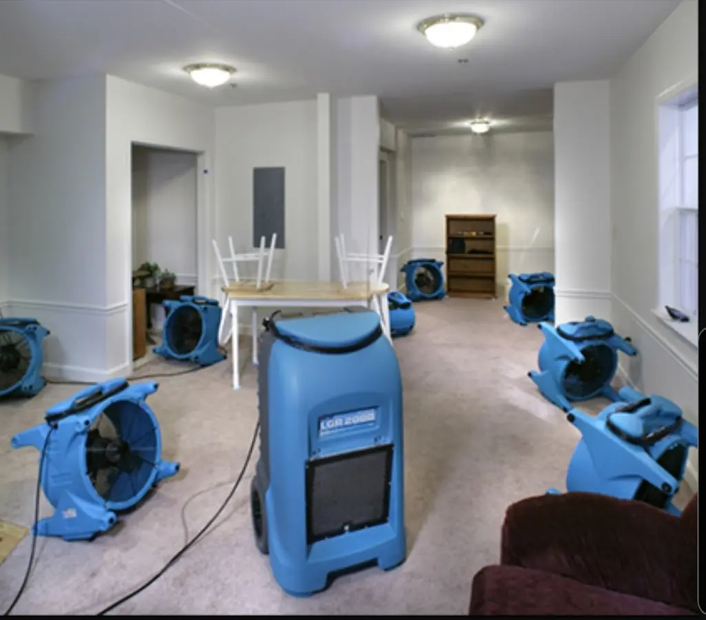 Air movers and dehumidifier setup for Water Extraction & Removal in Chico